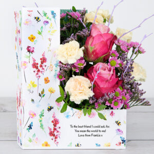 Personalised Flowercard with Roses, Spray Carnations, Chrysanthemums, Limonium, Birch Twig and Pistache