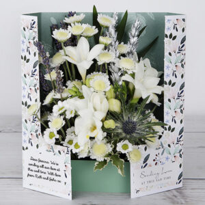 Sympathy Flowers with White Freesia, Dried Lavender, Silver Wheat and Chrysanthemums