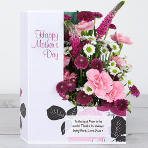 Spray Carnations, Pink Veronica and White Santini Mother’s Day Flowercard