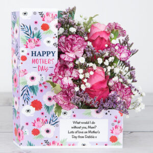 Mother’s Day Flowercard with Dutch Roses and Bi-Purple Spray Carnations.